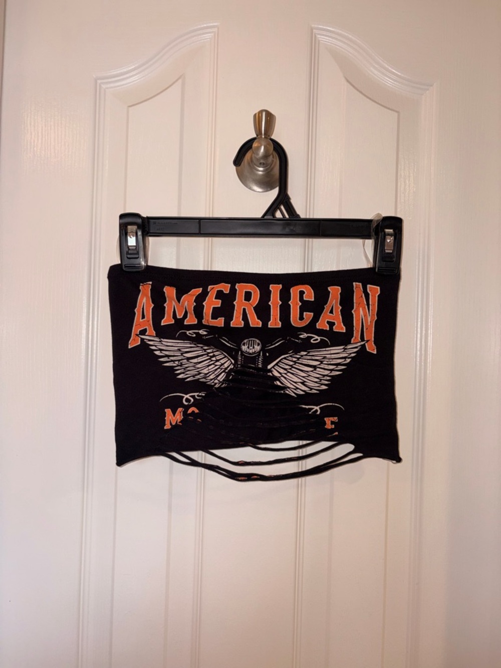 Black 'American' Graphic Distressed Crop Top